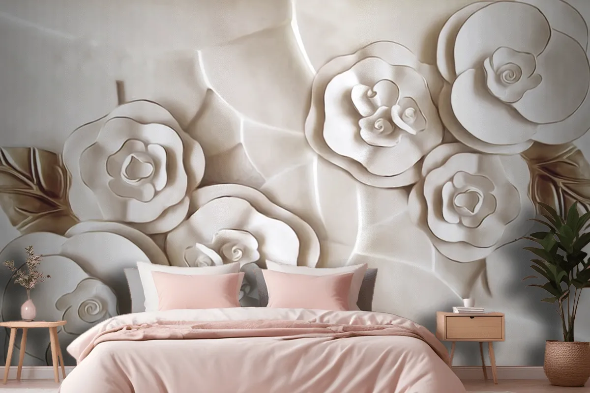 Beautiful White Marble Flower Wallpaper Mural