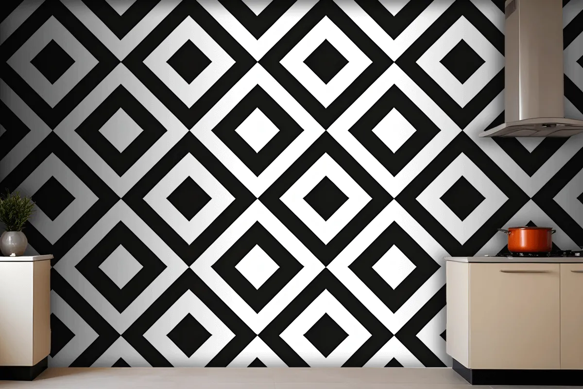 Black & White Diamond Pattern Wallpaper Mural