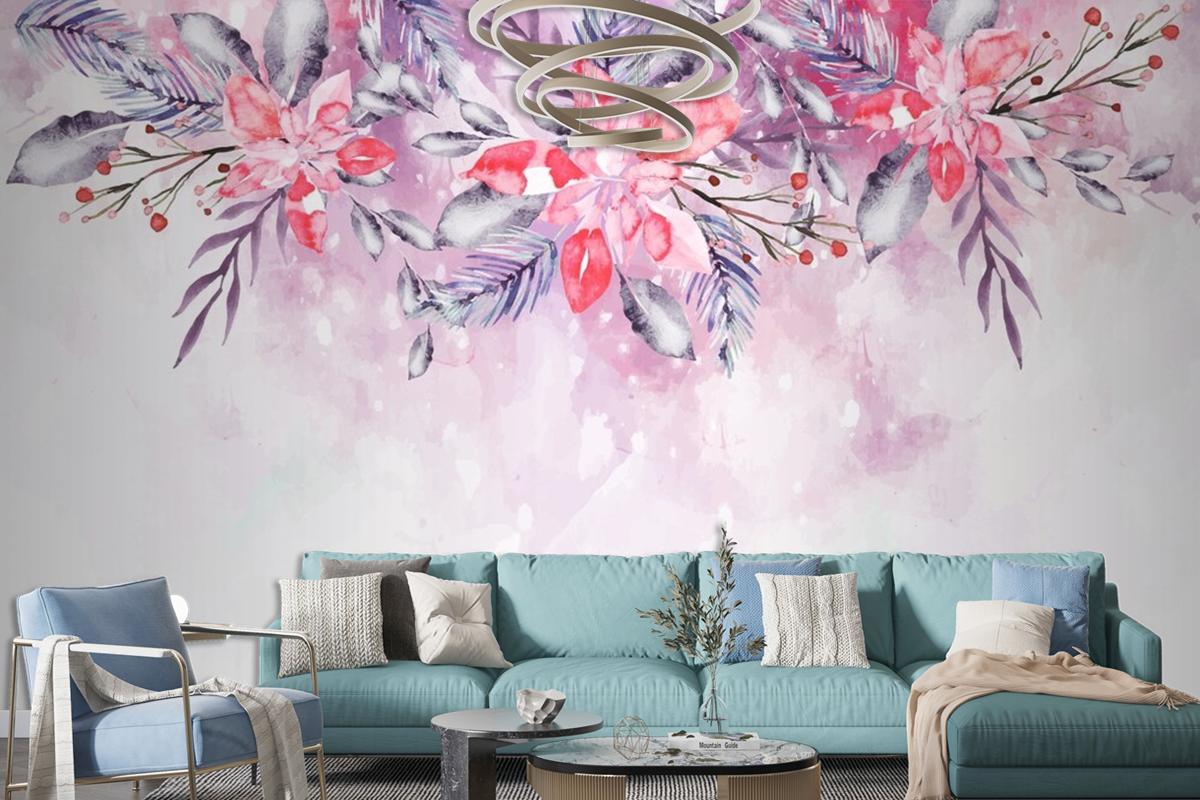 Blooming Watercolor Flowers For Wallpaper Concept Wallpaper Mural