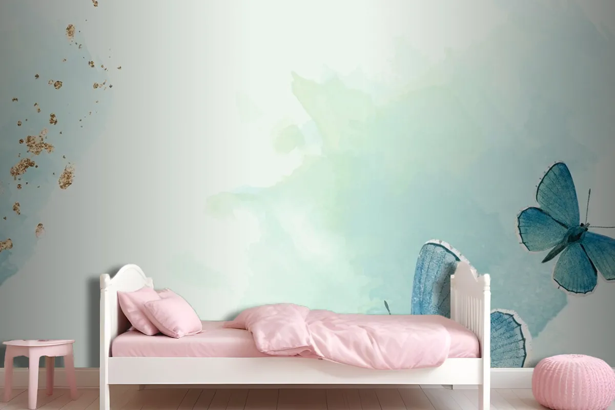 Blue Butterflies Patterned Background Wallpaper Mural