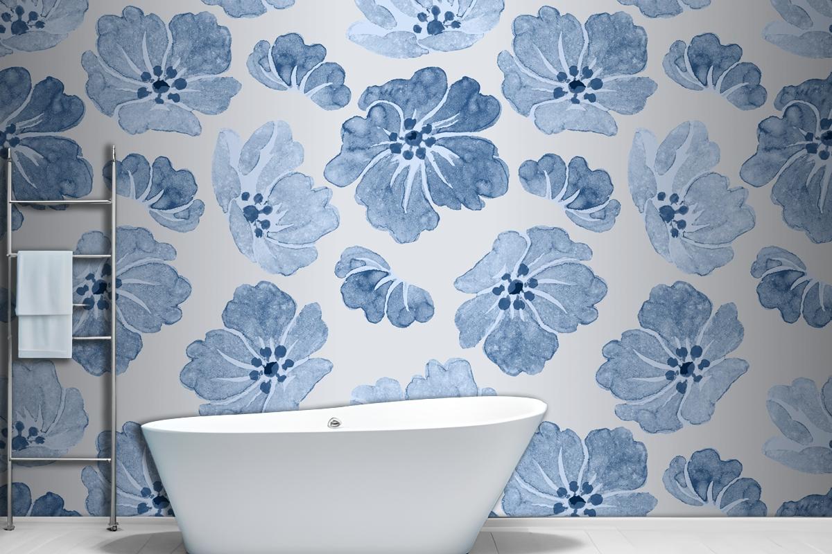 Blue Floral Pattern Vintage Wallpaper Mural