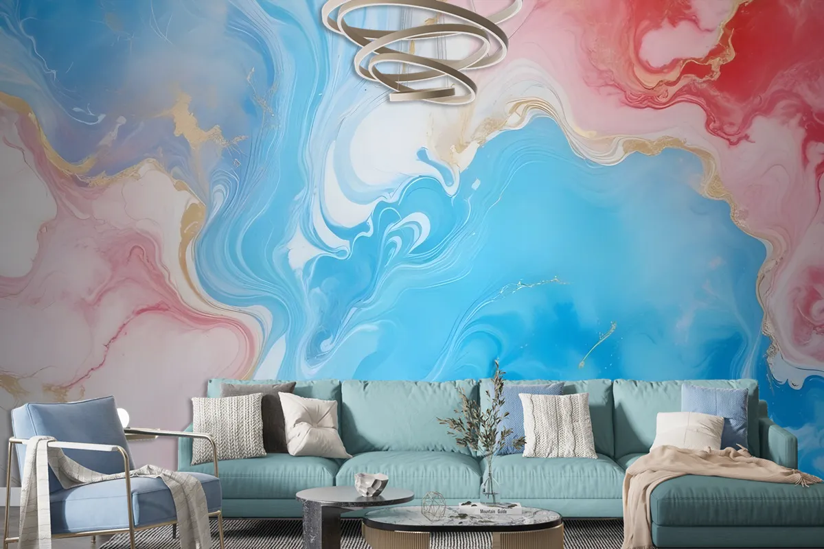 Blue Marble With Red Splash Wallpaper Mural