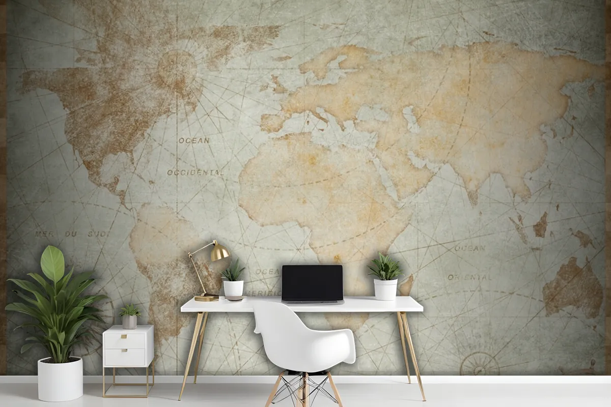 Blue Worn Vintage World Map Wallpaper Mural