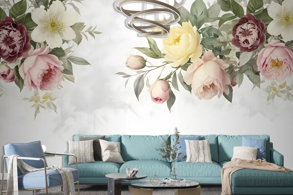 Bohemian Clematis Floral Bouqet Wallpaper Mural