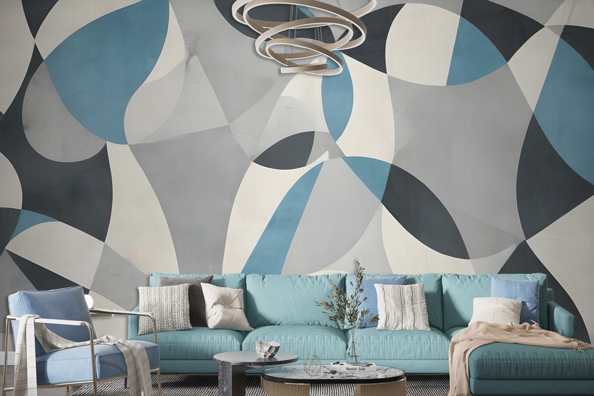 Boho Geometric Abstract Art Blue Wallpaper Mural