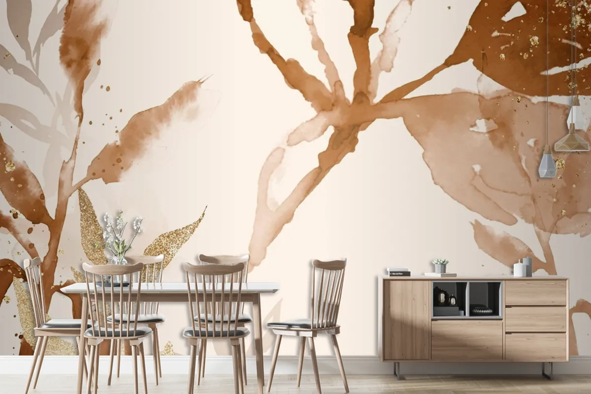 Brown Watercolor Leaf Background Aesthetic Autumn Season Wallpaper Mural