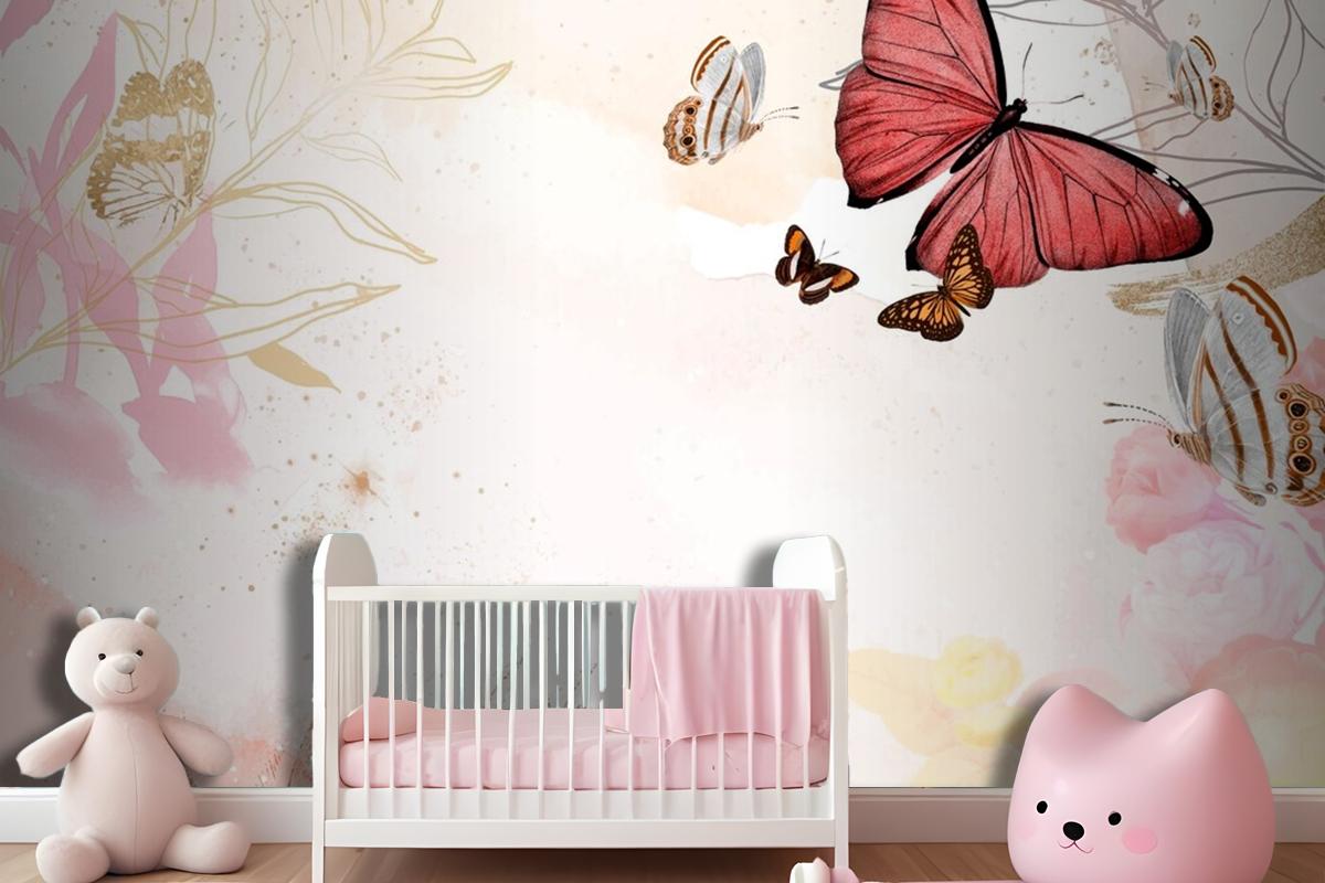 Butterfly Background Aesthetic Border With Flowers Wallpaper Mural