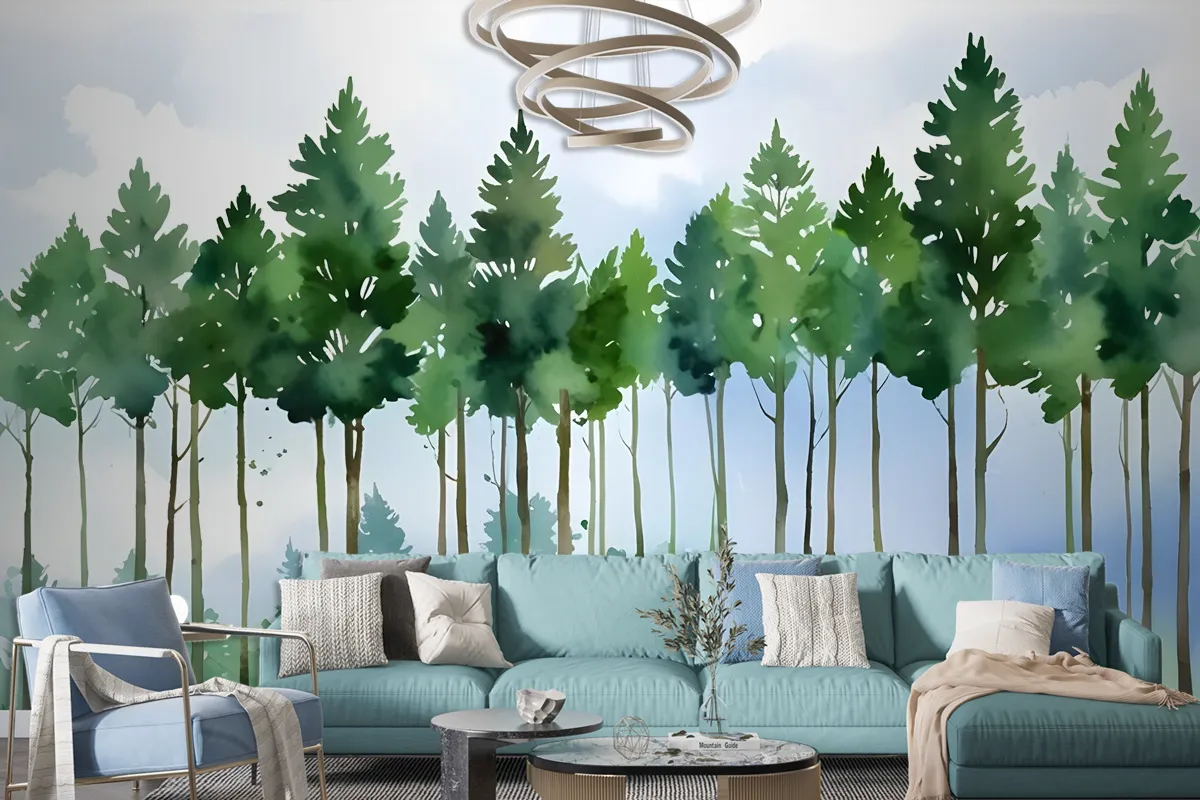 Cartoon Poplar Tree Wallpaper Mural