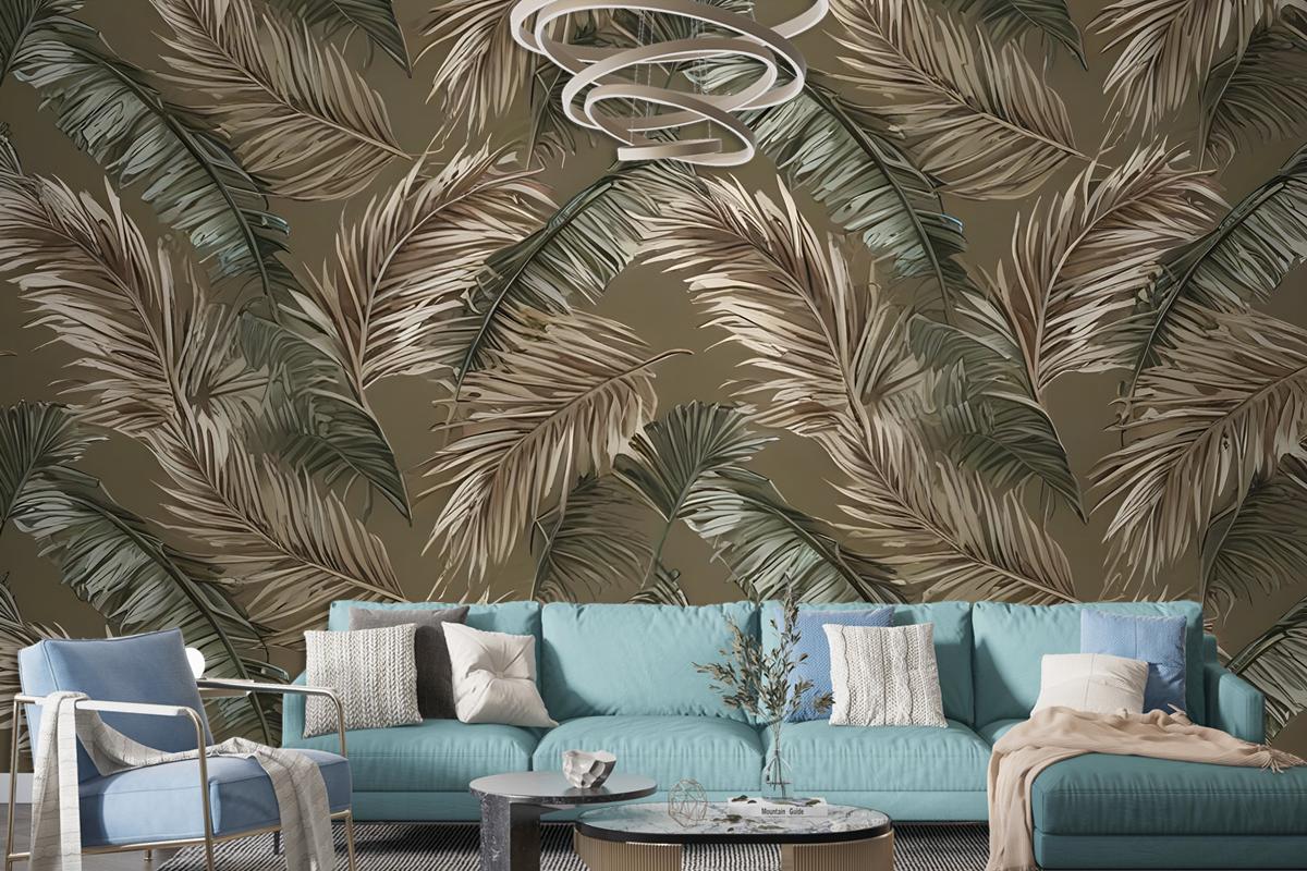 Charcoal Banana And Palm Leaves Wallpaper Mural