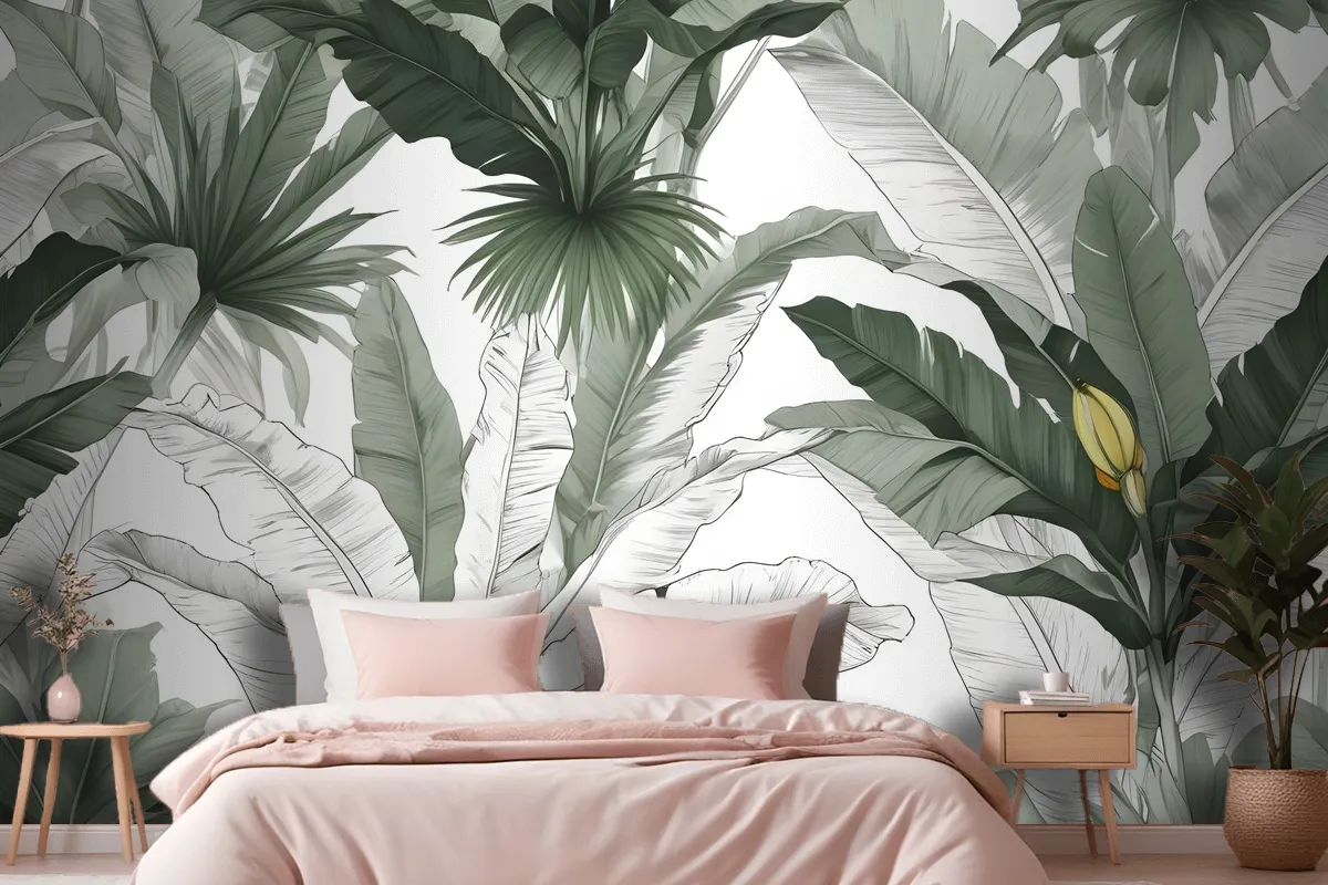 Charcoal Banana Leaf Wallpaper Wallpaper Mural