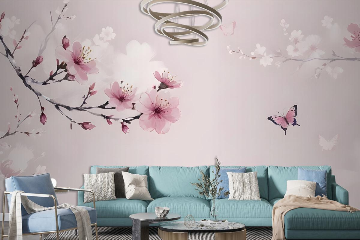 Cherry Blossom And Butterflies Wallpaper Mural