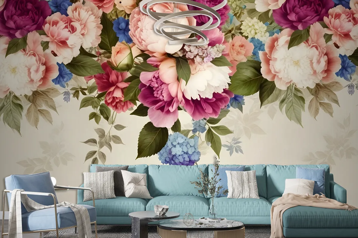 Classical Colorful Vine Flowers Wallpaper Mural