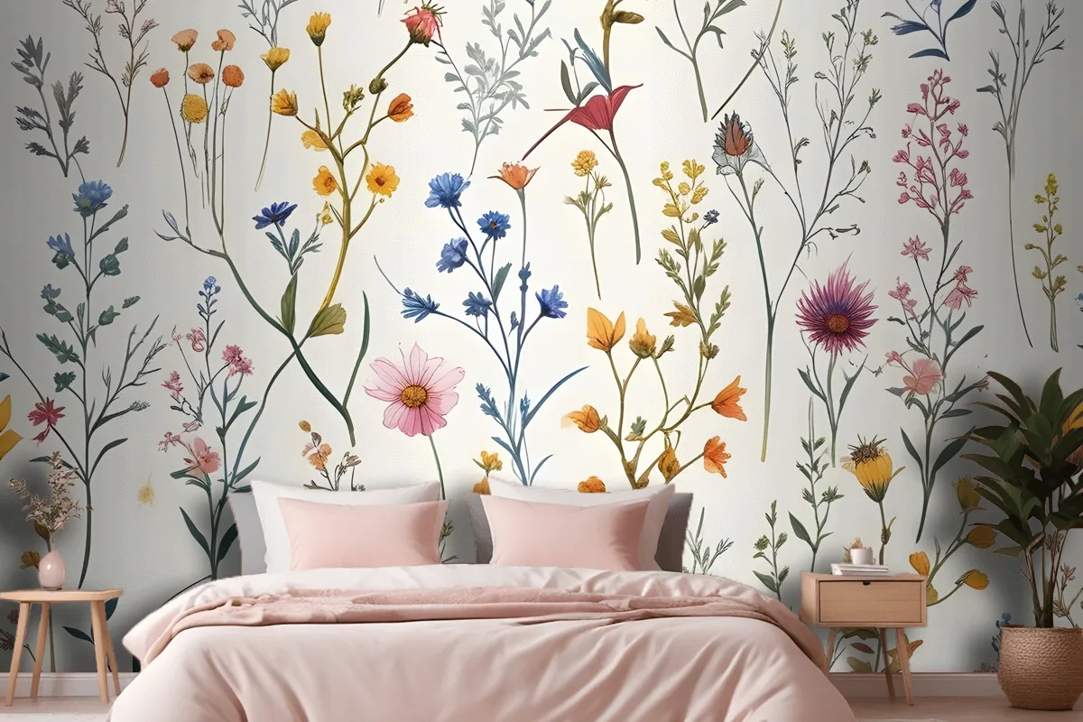 Colorful Blossoms Bedroom Wallpaper Mural