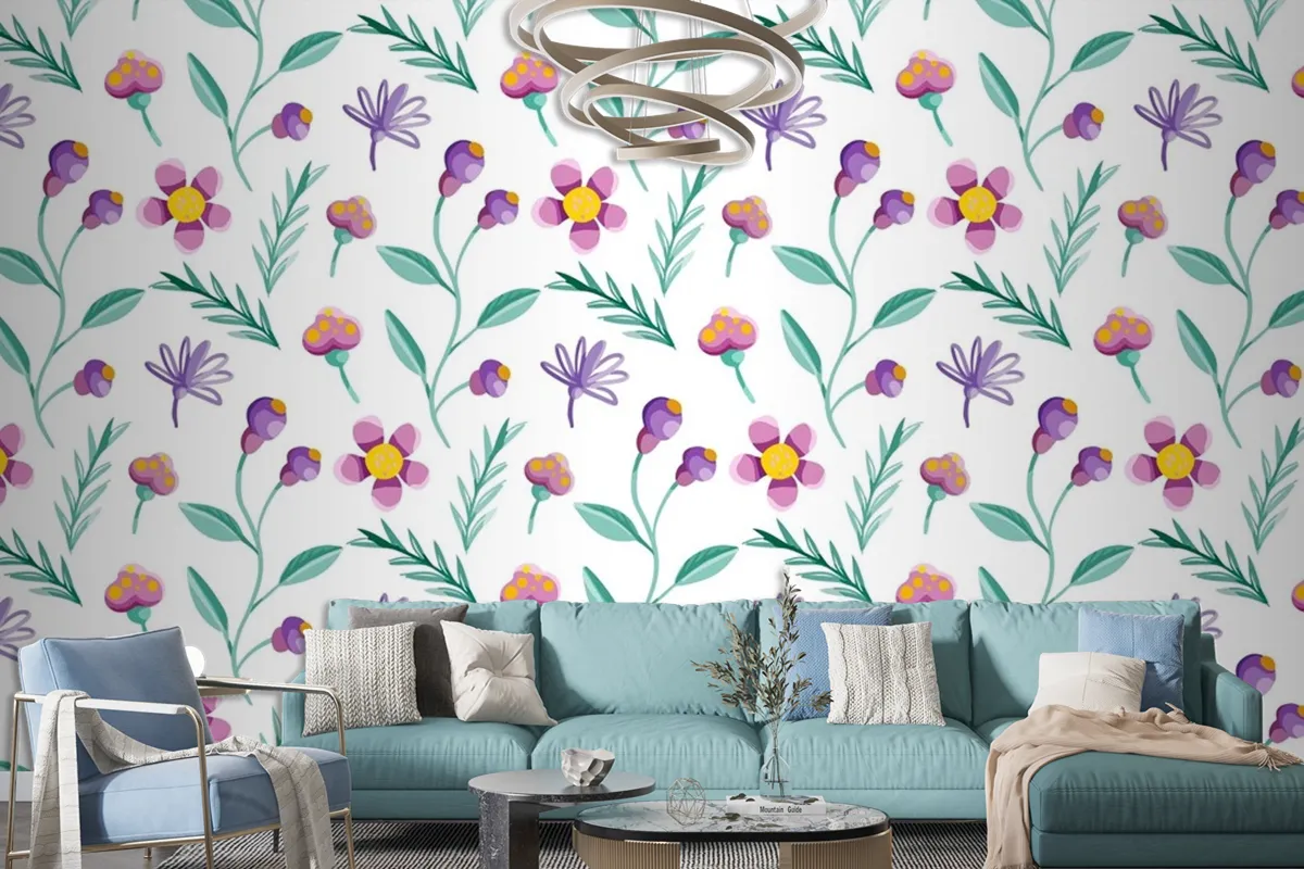 Colorful Floral Pattern Wallpaper Mural