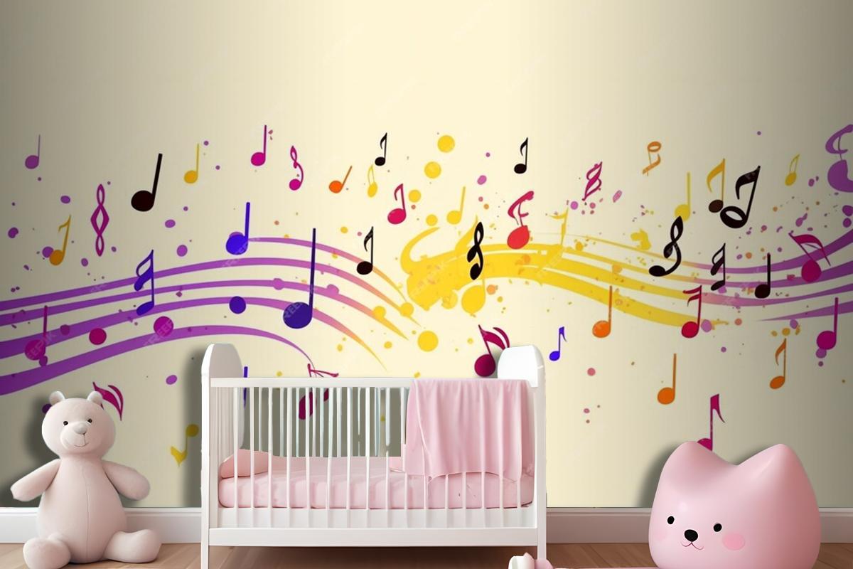 Colorful Musical Notes Yellow Background Wallpaper Mural