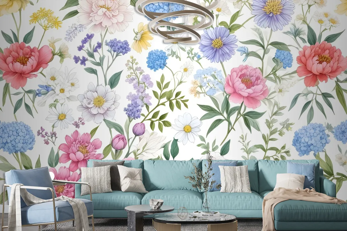 Colorful Spring Pink Wildflowers Wallpaper Mural