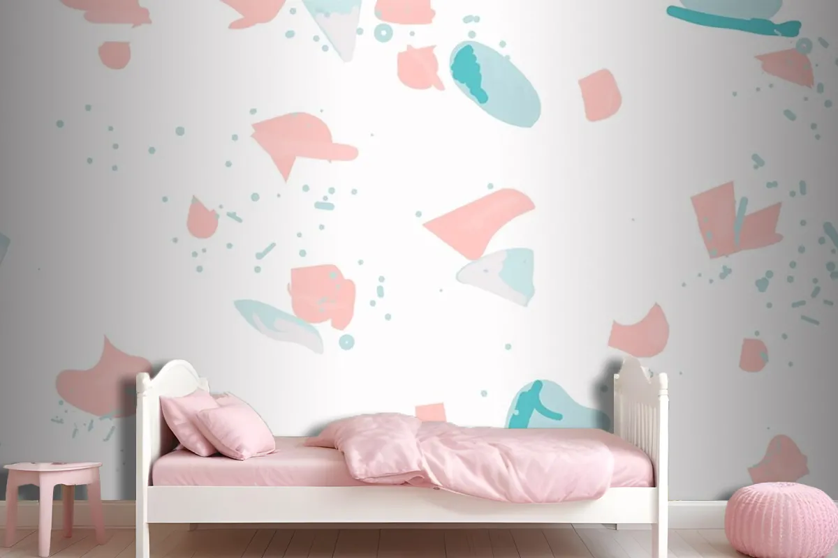 Colorful Terrazzo Abstract Background Seamless Pattern In Pink And Blue Wallpaper Mural