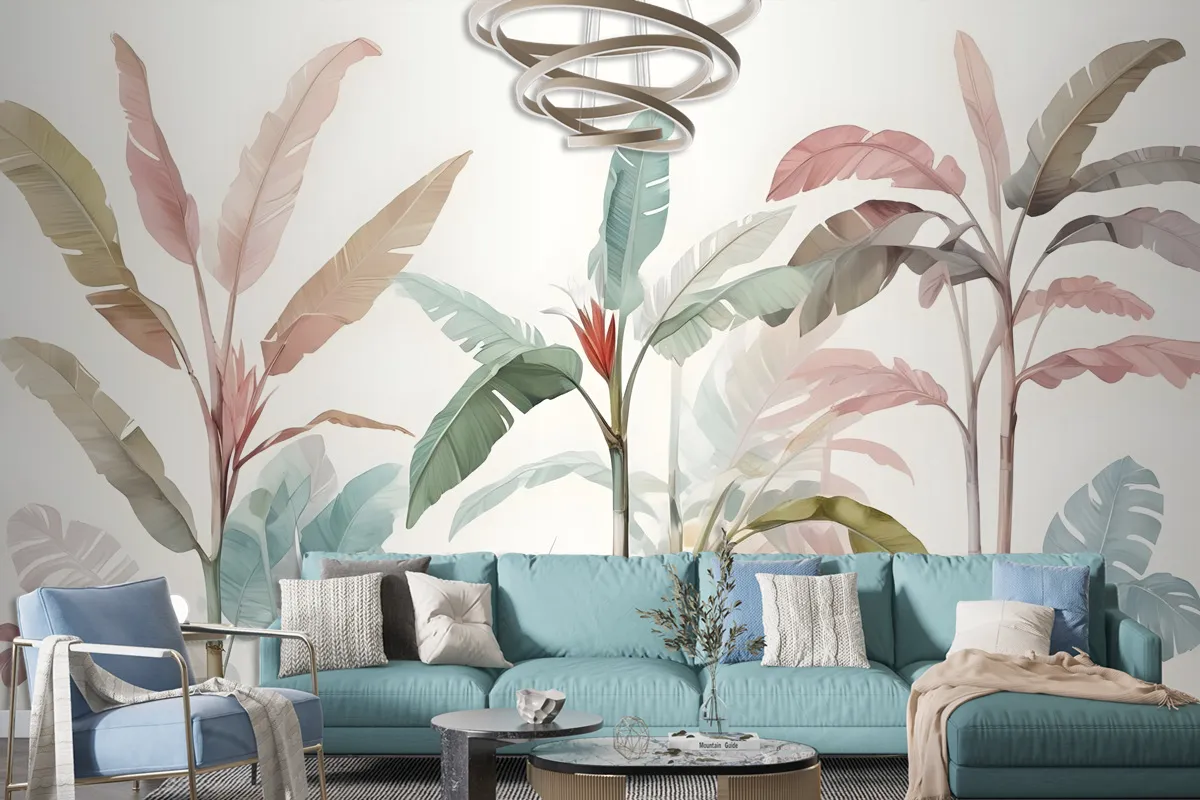 Colorful Tropical Banana Tree Wallpaper Mural