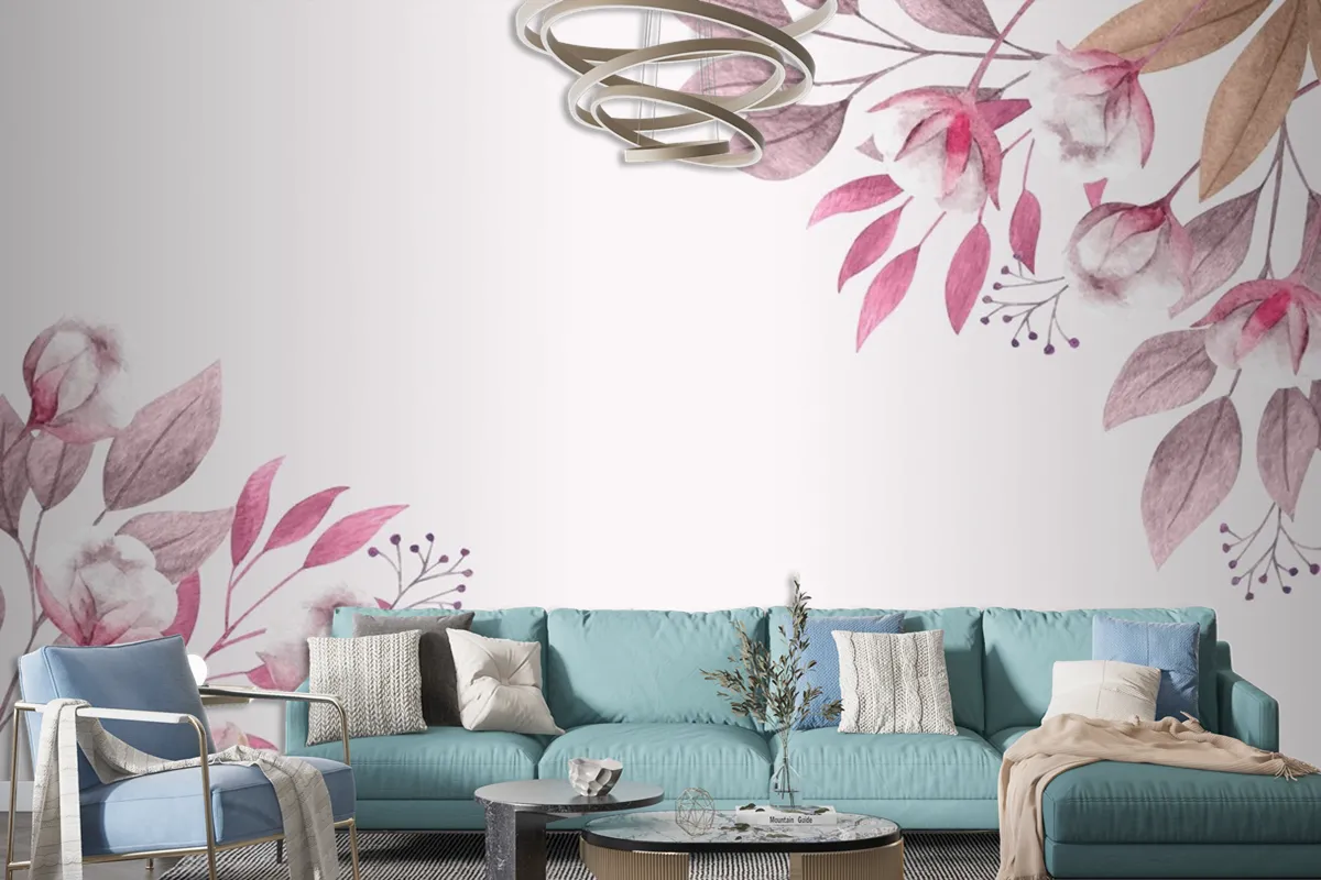 Copy Space Spring Background With Flowers And Leaves Wallpaper Mural