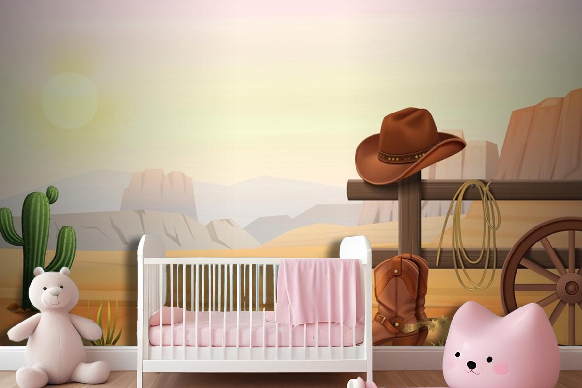 Cowboy Boots And Hat On Fence Wallpaper Mural