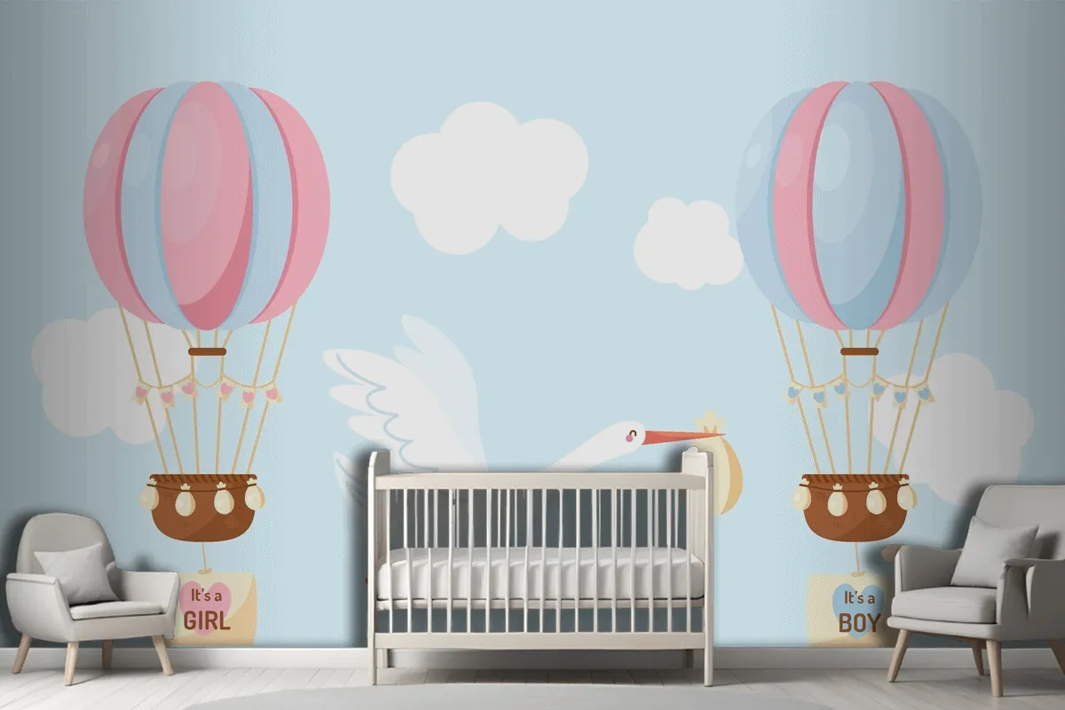 Cute Flat Design Gender Reveal Wallpaper Mural