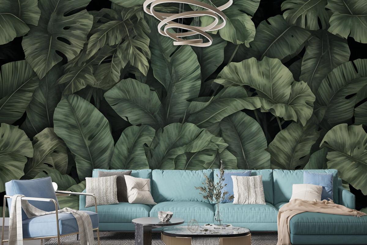 Dark Banana Leaf Wallpaper Mural