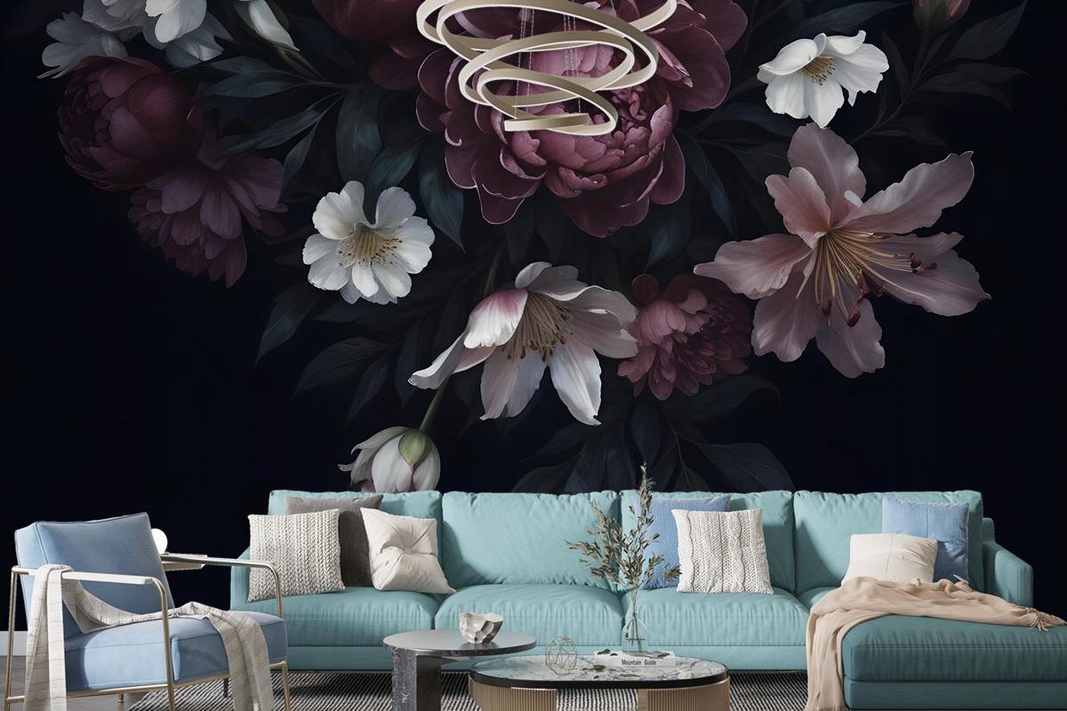 Dark Floral Claret Peony Floral Wallpaper Mural