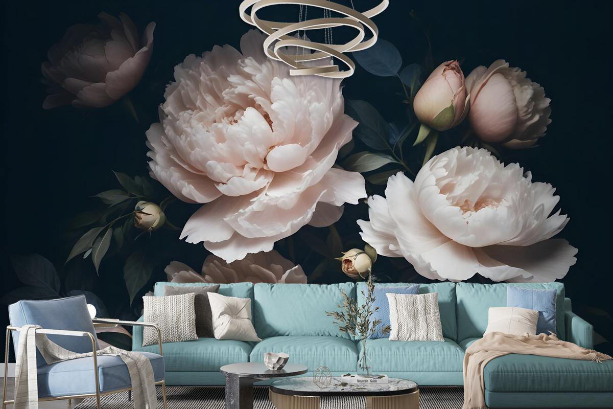 Dark Floral Peony Bouquet Wallpaper Mural