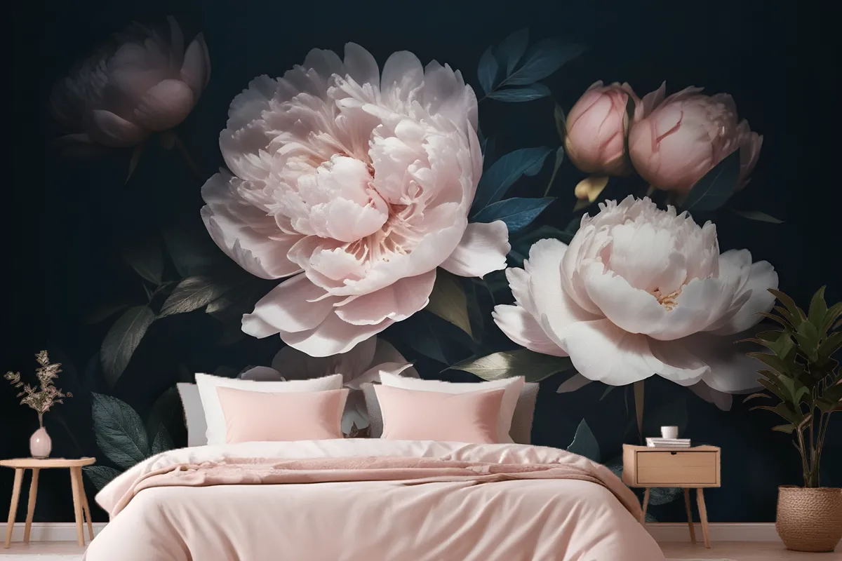 Dark Floral Peony Bouquet Wallpaper Mural