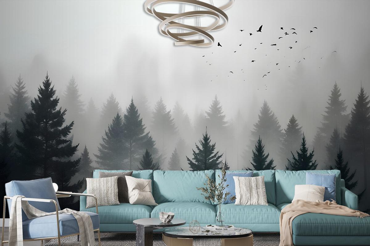 Dark Forest Misty Landscape Wallpaper Mural