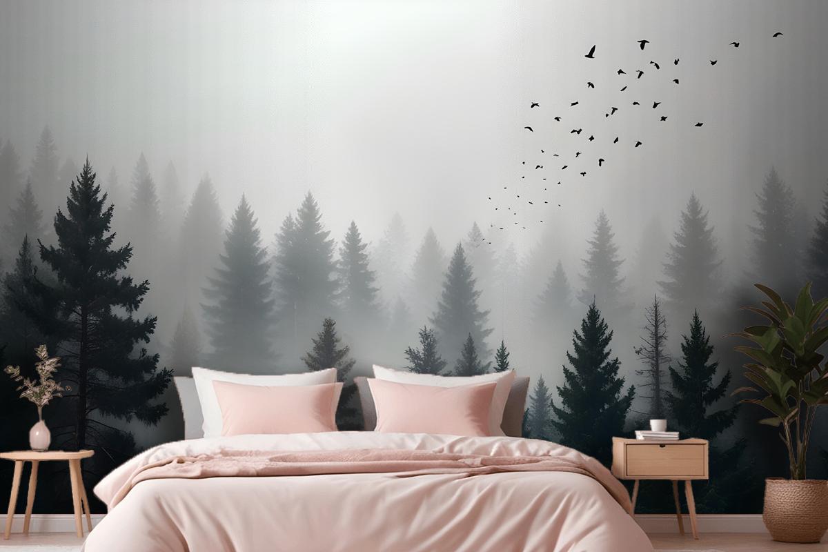 Dark Forest Misty Landscape Wallpaper Mural