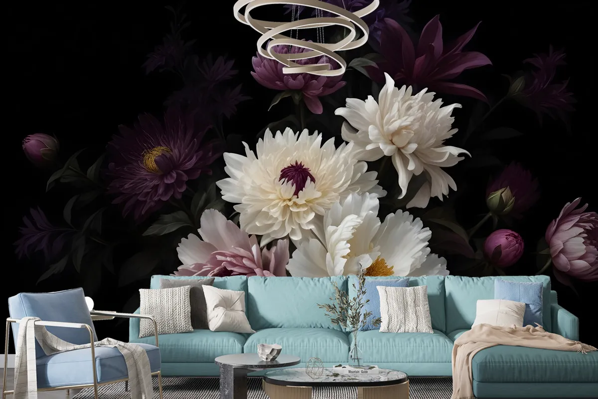 Dark Garden Florals Wallpaper Mural