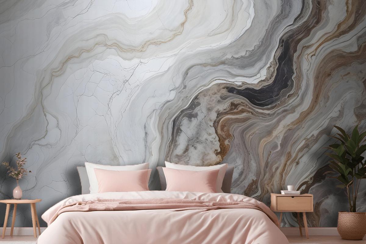 Dark Marble Gray And Brown Waves Wallpaper Mural