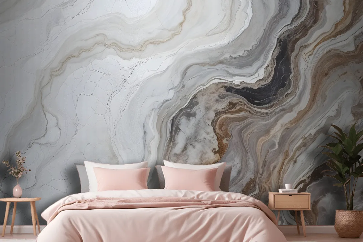 Dark Marble Gray And Brown Waves Wallpaper Mural