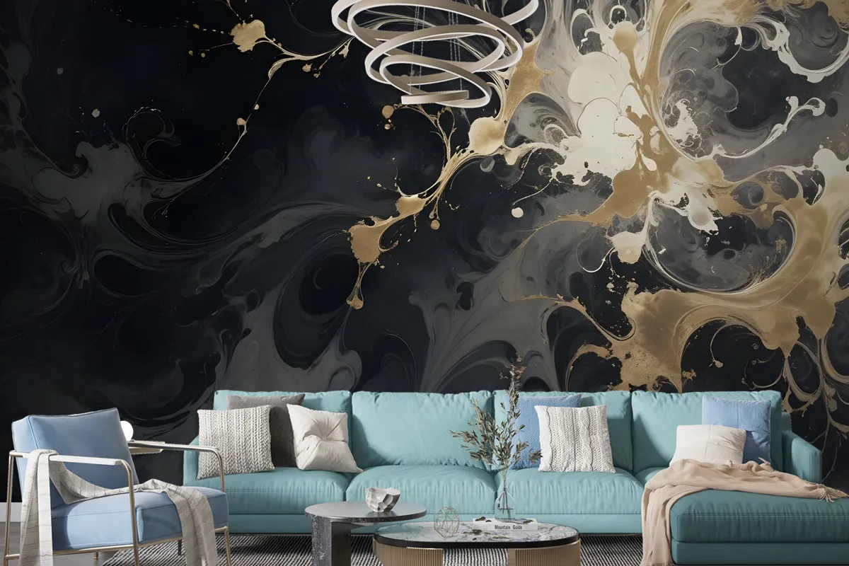 Dark Marble With Gold Faux Wallpaper Mural