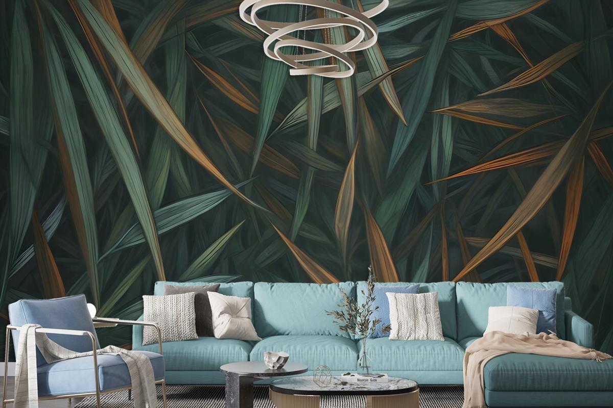 Dark Tropical Exotic Palm Leaf Wallpaper Mural