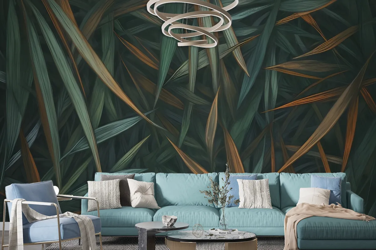 Dark Tropical Exotic Palm Leaf Wallpaper Mural