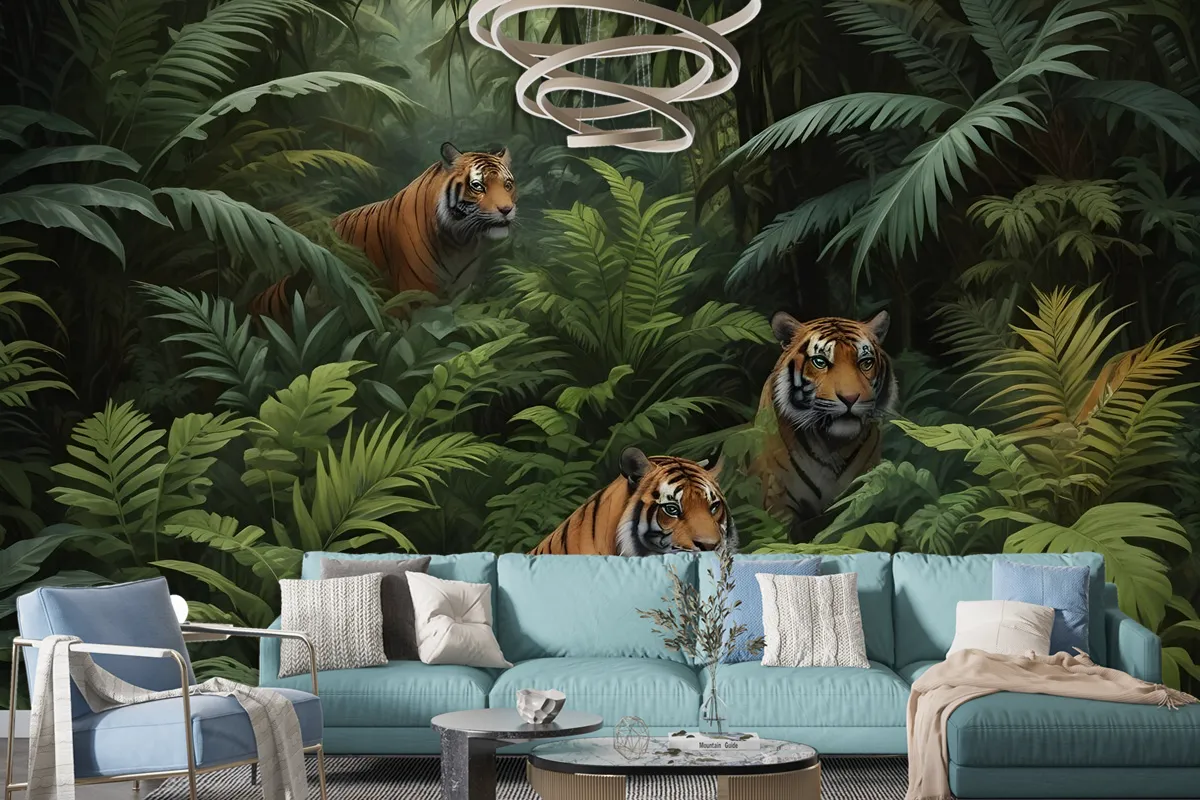 Dark Tropical Trees With Leopards Wallpaper Mural