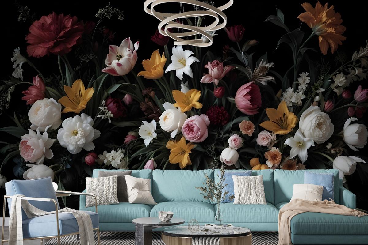 Dutch Dark Flowers Wallpaper Mural