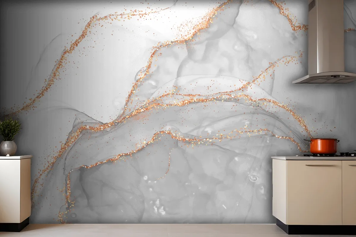 Elegant Alcohol Ink Design With Gold Glitter Elements Wallpaper Mural