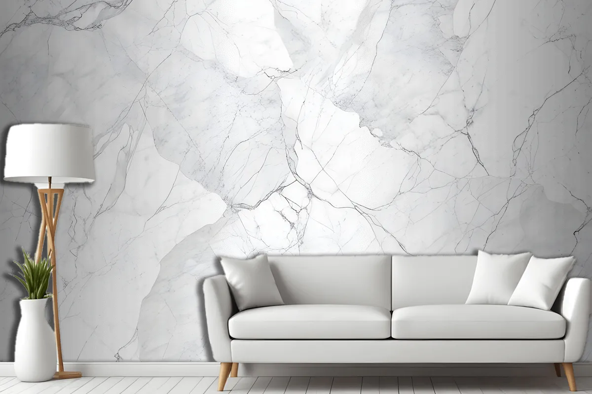 Elegant White Marble Texture With Intricate Gray Veining Wallpaper Mural