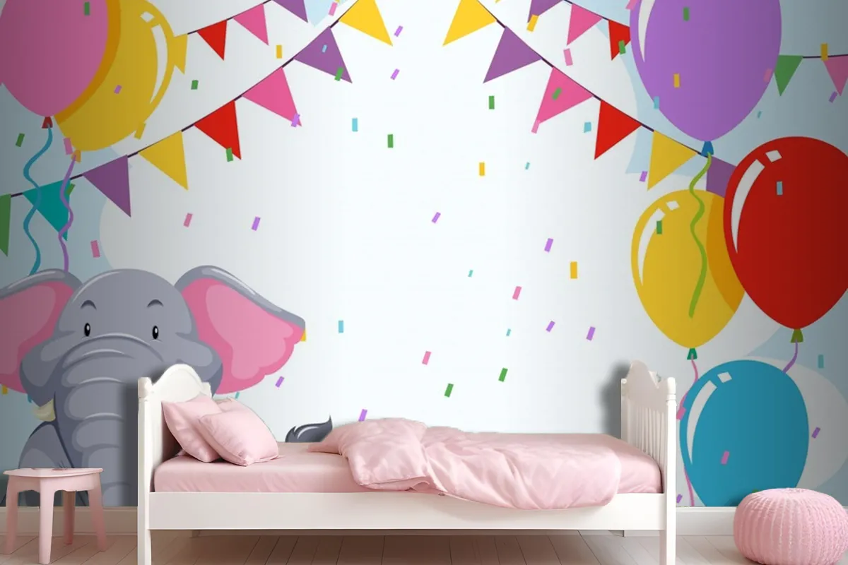 Elepehant On Birthday Template Wallpaper Mural