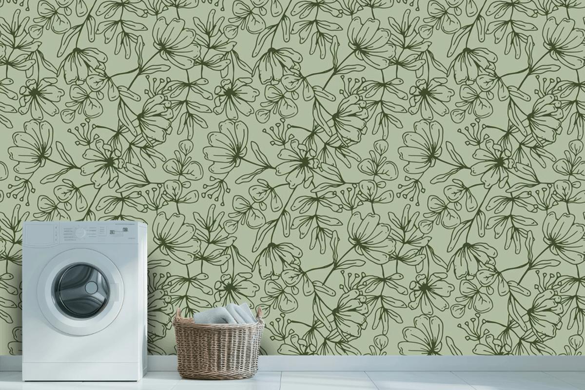 Engraving Hand Drawn Botanical Pattern Wallpaper Mural