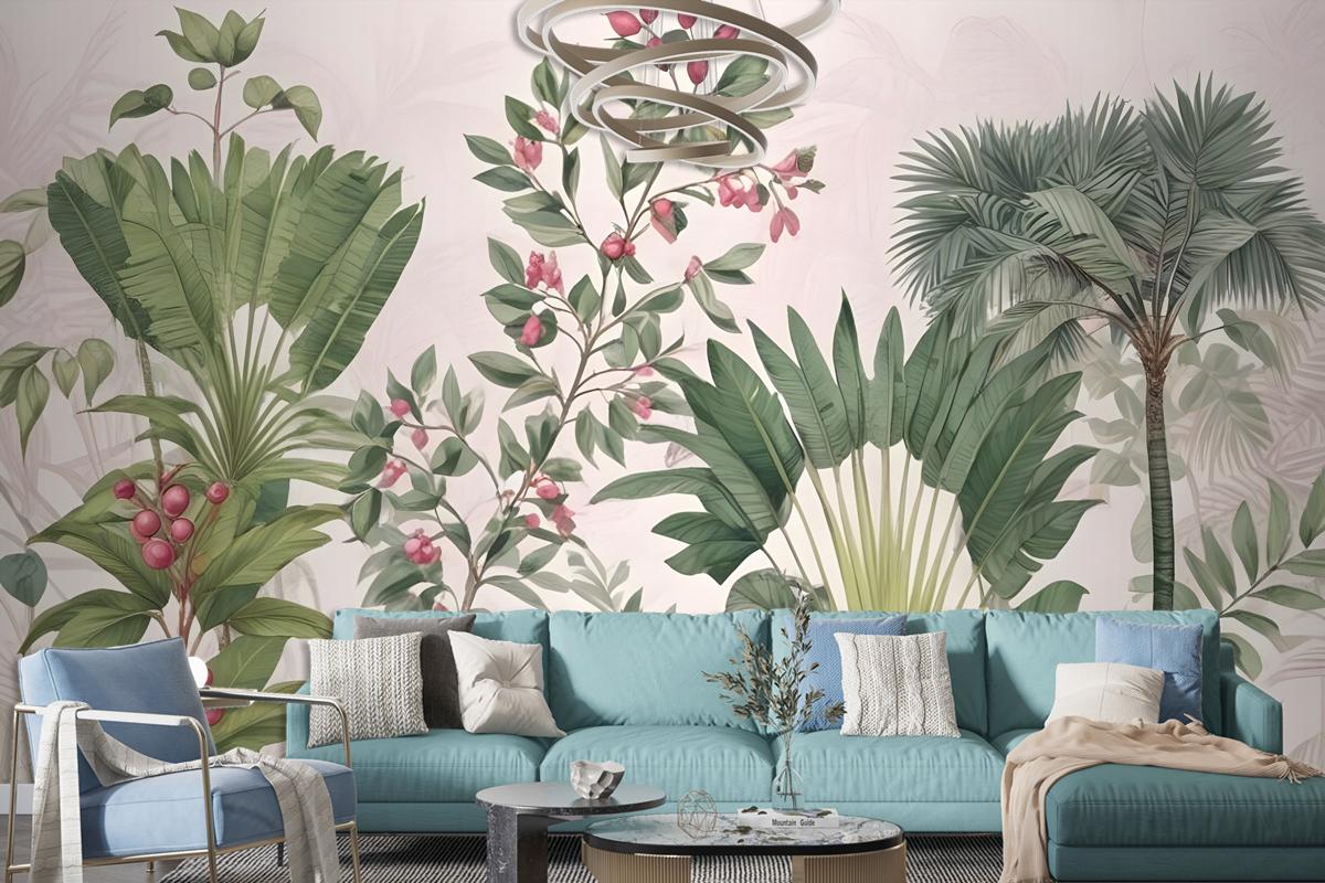 Exotic Leafs With Berries Wallpaper Mural