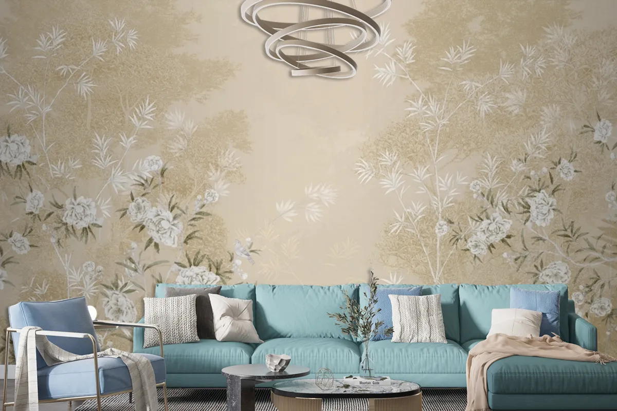 Chinoiserie With Cherry Blossom Flowers And Bird Wallpaper Mural