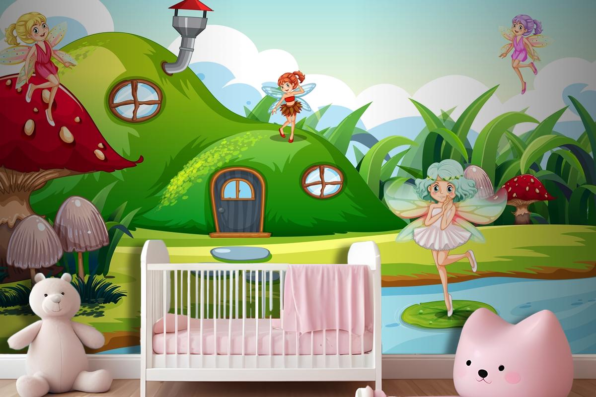 Fantasy Fairys In Green Scene Wallpaper Mural