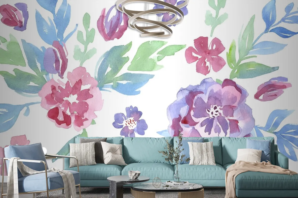 Fashionable Pattern In Watercolor Flowers Wallpaper Mural