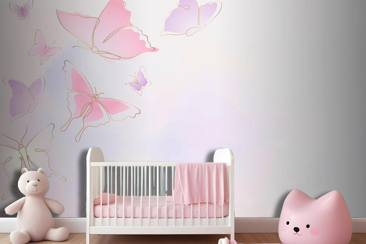 Feminine Butterfly Background Pink Border Wallpaper Mural