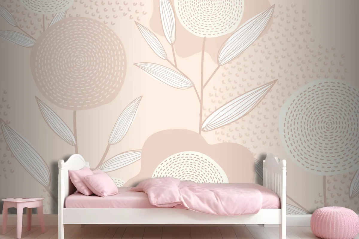 Feminine Floral Patterned Vector Background In Pink Wallpaper Mural