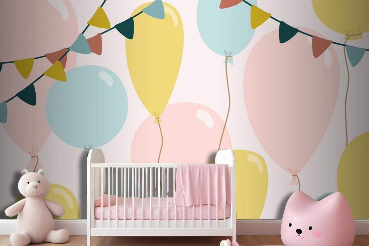 Festive Background With Blue Pink And Yellow Balloons Wallpaper Mural